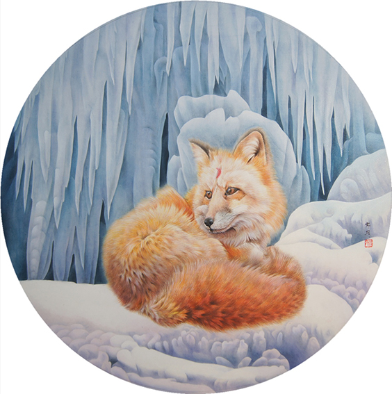 姚霁月作品7 工笔画《冰壶》60cmX60cm 2018年